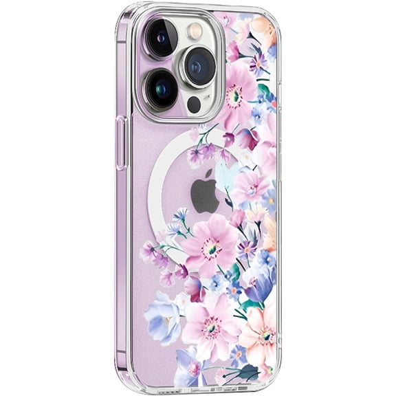 for iPhone 15 Plus Magsafe Case, Floral Cute Slim Shockproof Protective Hard PC+TPU Bumper Flower Women Cover Magnetic case(Clear)