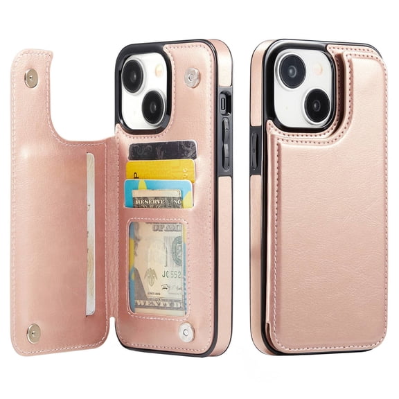 for iPhone 15 Plus Wallet Case with Card Holder, PU Faux Leather Kickstand Card Slots Case, Double Magnetic Clasp and Durable Shockproof Cover