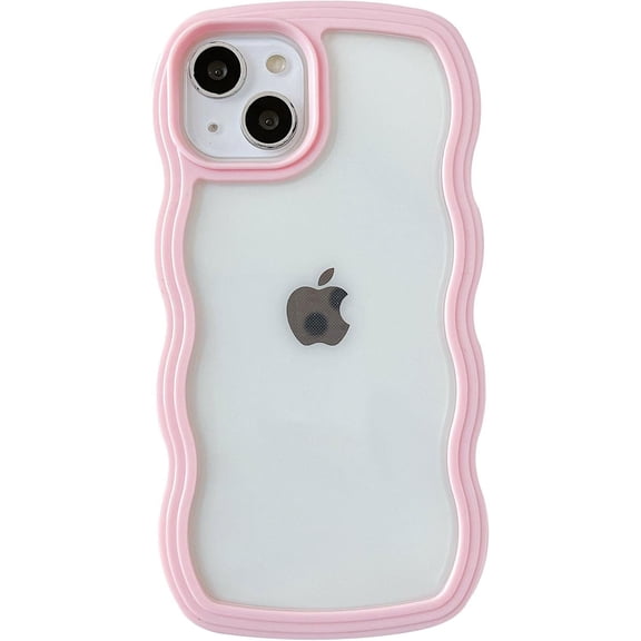 for iPhone 15 Pro Case, Cute Curly Wave Frame Shape Shockproof Soft Compatible with iPhone Case (Pink,iPhone 15 Pro)