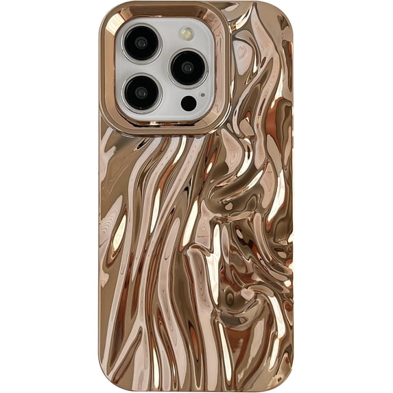 for iPhone 15 Pro Case,Pleated Water Ripple Chrome Wave Pattern Soft Compatible with iPhone Case (Gold,iPhone 15 Pro)