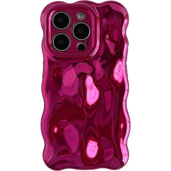 for iPhone 15 Pro Case,Water Ripple Wave Meteorite Bubble Chrome Plating Electroplated Candy Phone Case (Eletro Red)