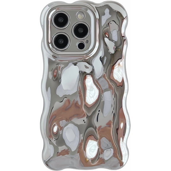 for iPhone 15 Pro Case,Water Ripple Wave Meteorite Bubble Chrome Plating Electroplated Candy Phone Case (Silver)