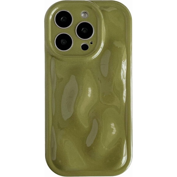 for iPhone 15 Pro Case,Water Ripple Wave Meteorite Bubble Chrome Plating Soft Phone Case (Green)