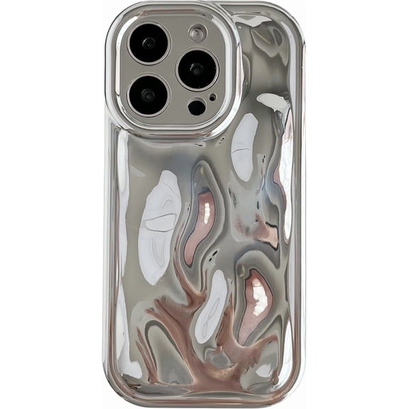 for iPhone 15 Pro Case,Water Ripple Wave Meteorite Bubble Chrome Plating Soft Phone Case (Silver)