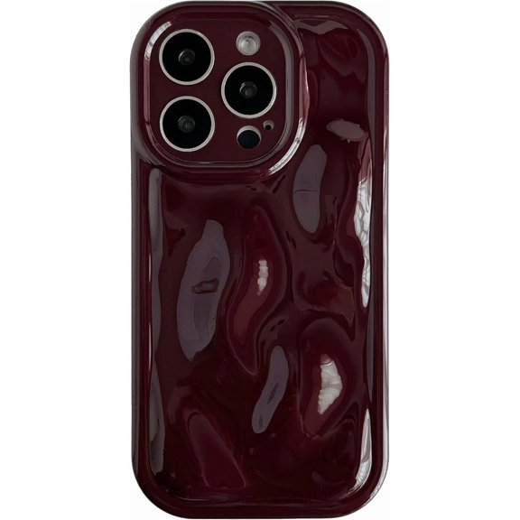 for iPhone 15 Pro Case,Water Ripple Wave Meteorite Bubble Chrome Plating Soft Phone Case (Wine Red)