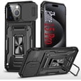 thumbnail image 1 of for iPhone 15 Pro Case,with Camera Cover and Kickstand,Military Grade Shockproof Phone Case,15 Pro Case Black, 1 of 12