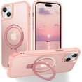 thumbnail image 1 of for iPhone 15 Pro Case with Stand [ Grade Drop Tested][Compatible with Magnet] Ring Translucent Slim Hard Back Soft Edge, Pink, 1 of 14