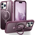 thumbnail image 1 of for iPhone 15 Pro Case with Stand [ Grade Drop Tested][Compatible with Magnet] Ring Translucent Slim Hard Back Soft Edge, Wine Red, 1 of 14