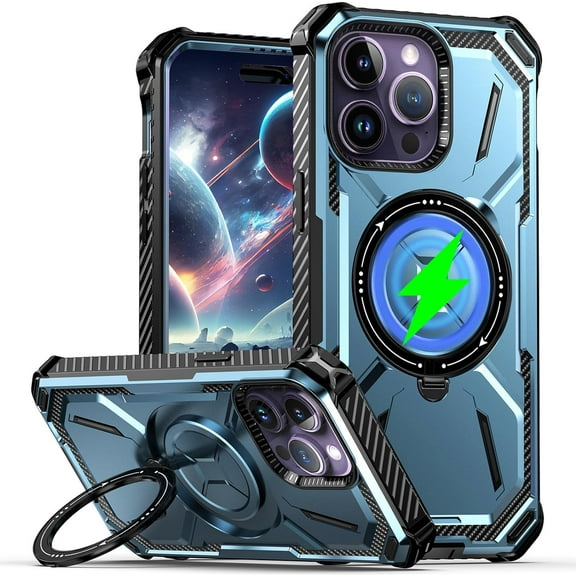for iPhone 15 Pro Max Case Compatible for Magsafe, Magnetic Case with Ring Holder Phone Cover for iPhone 15 Pro Max HJJ Blue