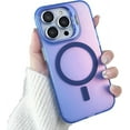 thumbnail image 1 of for iPhone 15 Pro Max Case  Compatible with MagSafe Upgraded Lens Stand with Camera Protector Iridescent Translucent iPhone 15 ProMax Case,Blue, 1 of 7