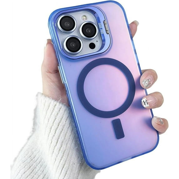 for iPhone 15 Pro Max Case Compatible with MagSafe Upgraded Lens Stand with Camera Protector Iridescent Translucent iPhone 15 ProMax Case,Blue