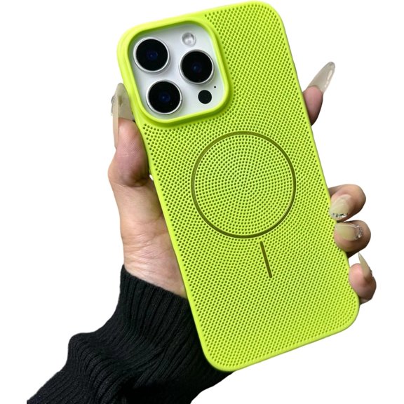 for iPhone 15 Pro Max Case,Heat Dissipation Breathable Hollow Mesh Shockproof Magnetic Compatible with MagSafe Wireless Charging (Green,15 Pro Max)