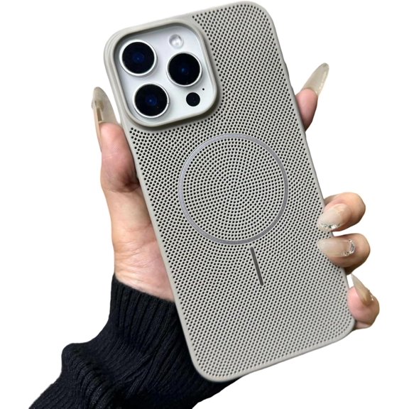for iPhone 15 Pro Max Case,Heat Dissipation Breathable Hollow Mesh Shockproof Magnetic Compatible with MagSafe Wireless Charging (Grey,15 Pro Max)