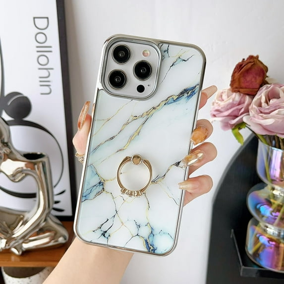 for iPhone 15 Pro Max Case Kickstand with Ring Holder Marble Floral Cute Women Phone Holder Ultra Thin Shockproof Phone Case for iPhone 15 Pro Max