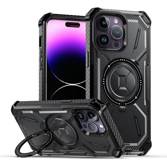 for iPhone 15 Pro-Max Case, MagSafe Military Grade Drop & Shock Protection 15 Pro Max Cell Phone Case with Kickstand & Slide (15 Pro Max - Black)