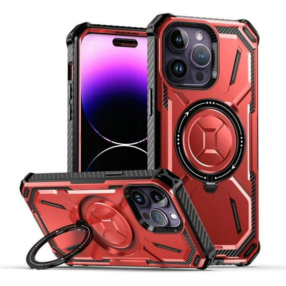 for iPhone 15 Pro-Max Case, MagSafe Military Grade Drop & Shock Protection 15 Pro Max Cell Phone Case with Kickstand & Slide (15 Pro - Red)