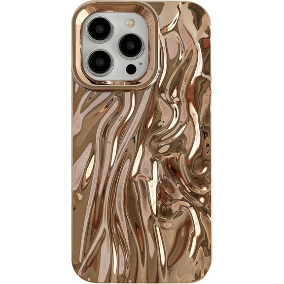 for iPhone 15 Pro Max Case,Pleated Water Ripple Chrome Wave Pattern Soft Compatible with iPhone Case (Gold,iPhone 15 Pro Max)