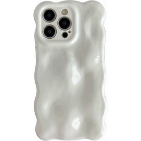 for iPhone 15 Pro Max Case,Water Ripple Wave Meteorite Bubble Chrome Plating Electroplated Candy Phone Case (White)