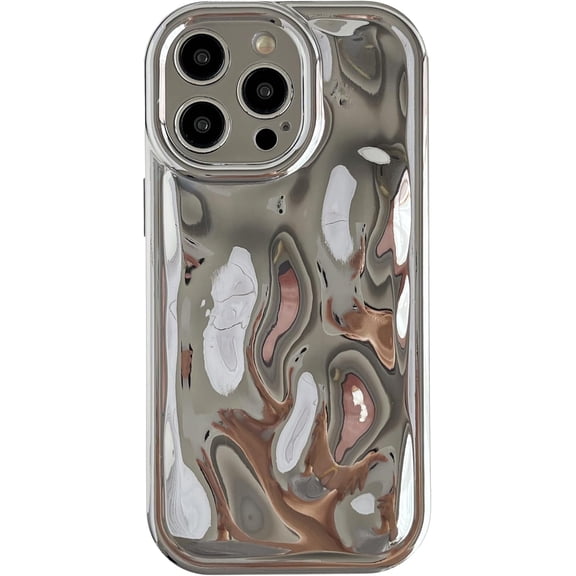 for iPhone 15 Pro Max Case,Water Ripple Wave Meteorite Bubble Chrome Plating Soft Phone Case (Silver)