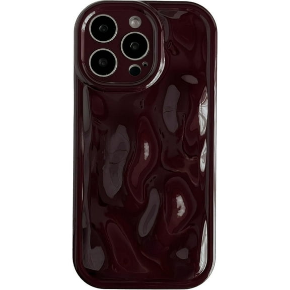 for iPhone 15 Pro Max Case,Water Ripple Wave Meteorite Bubble Chrome Plating Soft Phone Case (Wine Red)