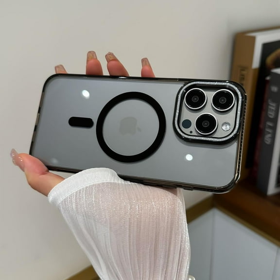 for iPhone 15 Pro Max Phone Case 6.7 inch, Aesthetic Bling Luxury for Women Girls, Compatible with MagSafe, Shockproof Soft TPU & Hard pc Black