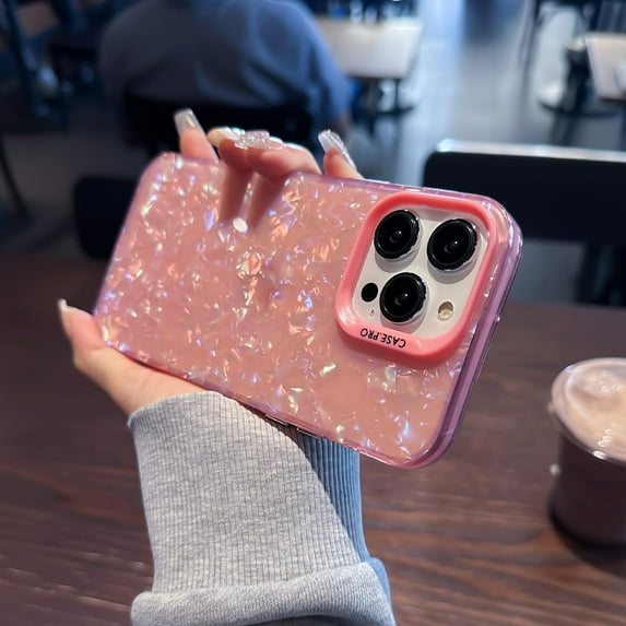 for iPhone 15 Pro Max Phone Case 6.7 inch, Aesthetic Unique Seashell for Women Girls, Shockproof Soft TPU & Hard Pc Pink