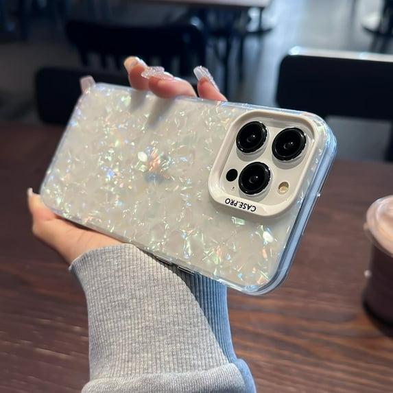 for iPhone 15 Pro Max Phone Case 6.7 inch, Aesthetic Unique Seashell for Women Girls, Shockproof Soft TPU & Hard Pc White