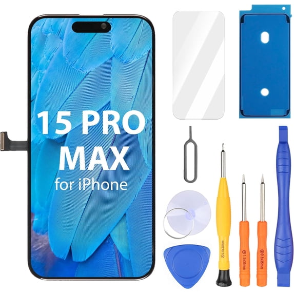 for iPhone 15 Pro Max Screen Replacement 6.7 Inch, 3D Touch Full HD Display Full Repair Kit, Digitizer Assembly with Tools Set, Tempered Glass, Black