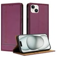 thumbnail image 1 of for iPhone 15 Slim Case with Card Holder, Premium PU Leather Wallet Case with Flip Card Slots Kickstand & Magnetic Closure for iPhone 15, Purple, 1 of 6