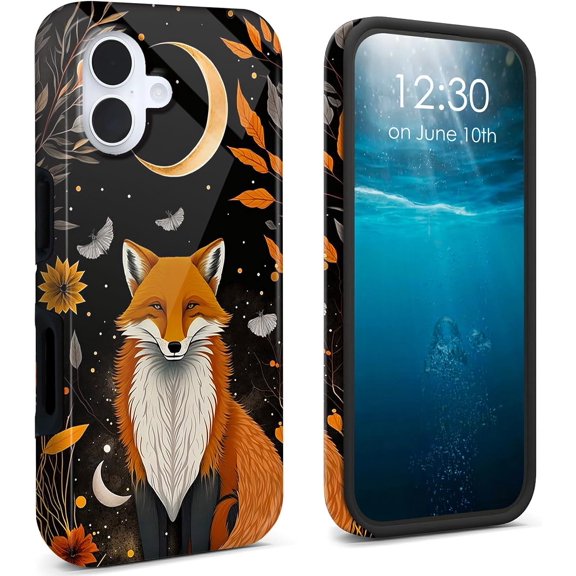 for iPhone 16 Case 2024 Dual Layer Cover Hard PC + Soft TPU Black Shockproof Protective Phone Case for iPhone 16 6.1 inch - Fox and Moon