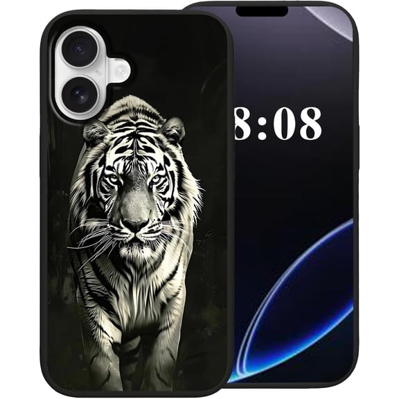 for iPhone 16 Case,Black TPU Soft Silicone Shockproof Protection Cover Phone Case for iPhone 16 6.1"，Grey Tiger
