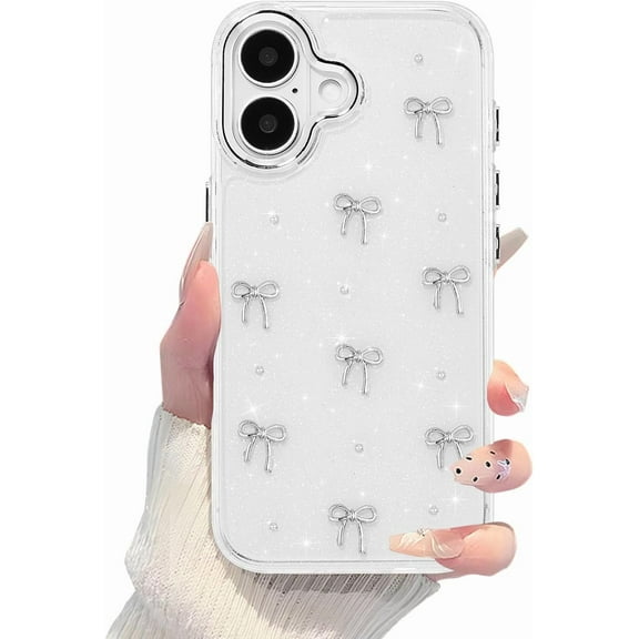 "HETICA Clear Soft TPU Bling Glitter 3D Bow Design Protective Case for iPhone 16 6.1"" (2024)"