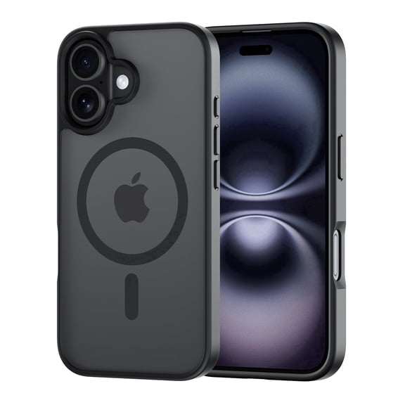 for iPhone 16 Case, Compatible with MagSafe, Translucent Matte Shockproof Anti-Slip Anti-Fingerprint Pocket-Friendly Phone Case Cover - Normal Black