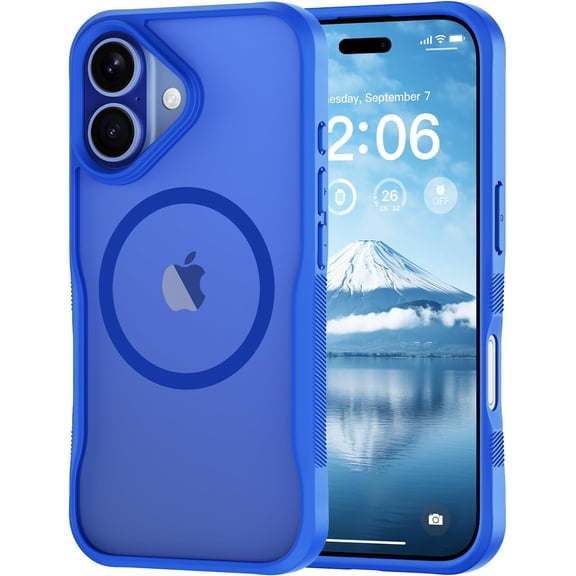 for iPhone 16 Case, Compatible with MagSafe, Translucent Matte Shockproof Anti-Slip Anti-Fingerprint Pocket-Friendly Phone Case Cover - Blue