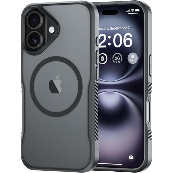 for iPhone 16 Case, Compatible with MagSafe, Translucent Matte Shockproof Anti-Slip Anti-Fingerprint Pocket-Friendly Phone Case Cover - Gray