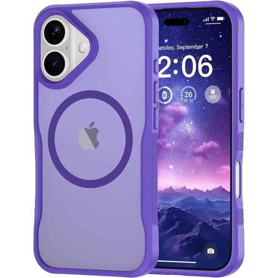 for iPhone 16 Case, Compatible with MagSafe, Translucent Matte Shockproof Anti-Slip Anti-Fingerprint Pocket-Friendly Phone Case Cover - Purple