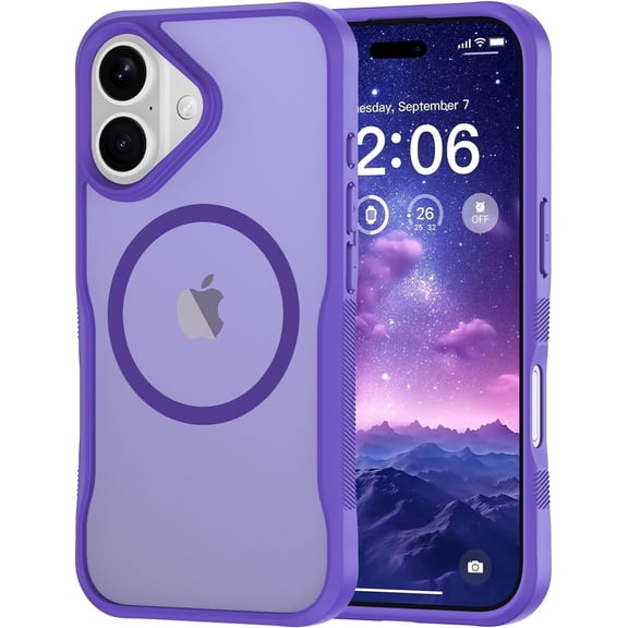 Compatible for iPhone 16 Case, with Magnetic, Translucent Matte Shockproof Anti-Slip Anti-Fingerprint Pocket-Friendly Phone Case Cover- Purple
