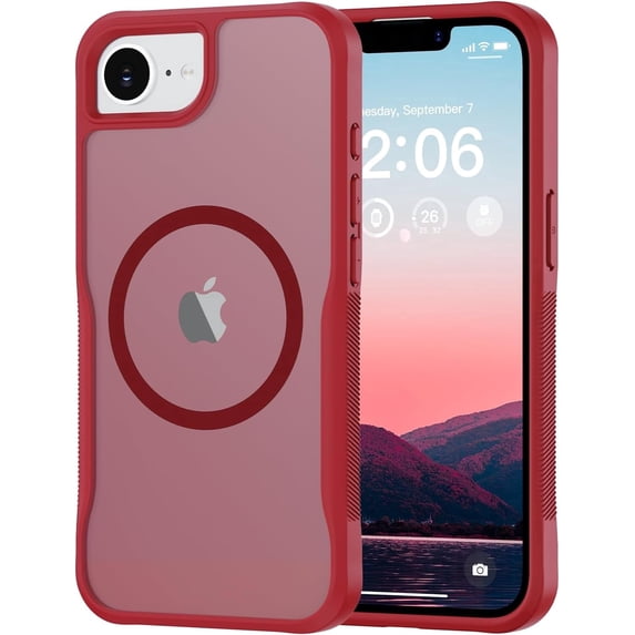 Compatible for iPhone 16E / 17E Case,with Magnetic, Translucent Matte Shockproof Anti-Slip Anti-Fingerprint Pocket-Friendly Phone Case Cover - Red