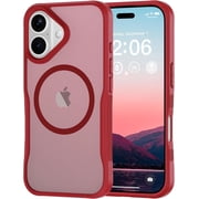 for iPhone 16 Case, Compatible with MagSafe, Translucent Matte Shockproof Anti-Slip Anti-Fingerprint Pocket-Friendly Phone Case Cover - Red