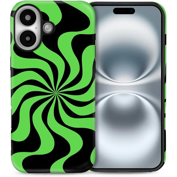 for iPhone 16 Case, Green Vortex Pattern Print Matte Phone Case Funny Liquid Silicone Case Impact Resistant Anti-Scratch Shockproof Protective Cover
