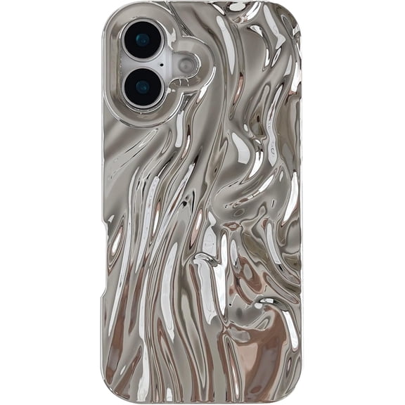 for iPhone 16 Case,Pleated Water Ripple Chrome Wave Pattern Soft Phone Case (Silver)