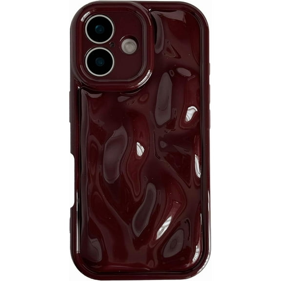 for iPhone 16 Case,Water Ripple Wave Meteorite Bubble Chrome Plating Soft Phone Case (Wine Red)