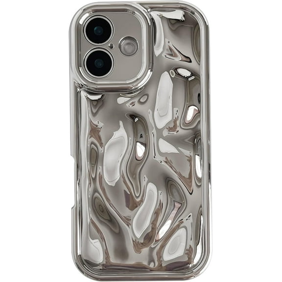 for iPhone 16 Case,Water Ripple Wave Meteorite Bubble Pattern Chrome Plating Soft Compatible with iPhone Case (Silver,iPhone 16)