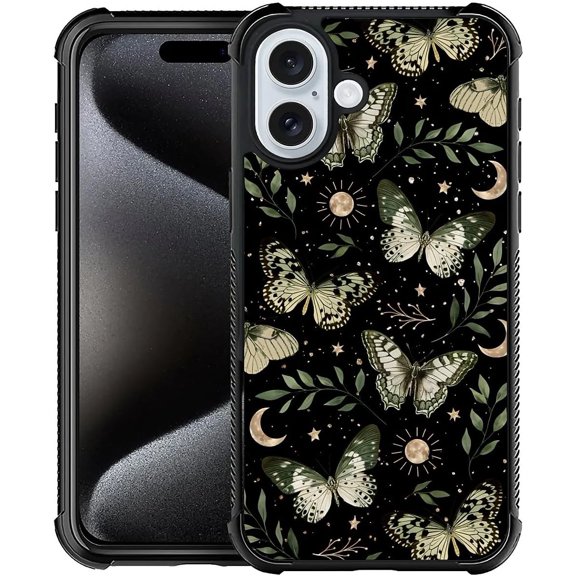 for iPhone 16 Plus Case, Shockproof Protective Slim Pattern Cover Butterfly Moon Stars