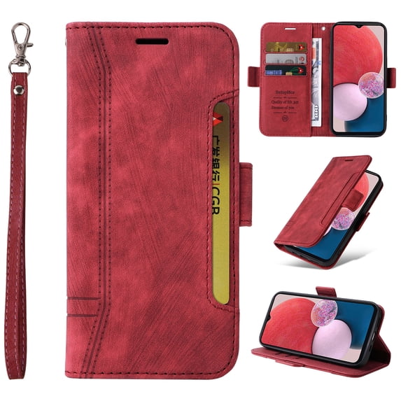 for iPhone 16 Plus Wallet Case,PU Leather Magnetic Flip Strap Wrist Phone Cover with RFID Block Card Holder for iPhone 16 Plus,Red