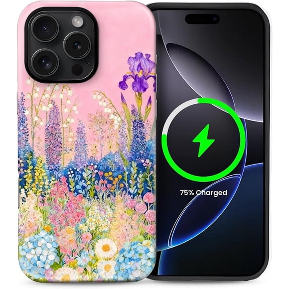 for iPhone 16 Pro 6.3inch, Shockproof Anti-Slip with Full-Body Protection Cover, Frosted Matte Textured Fashion Print Design for Girls Flower Cluster