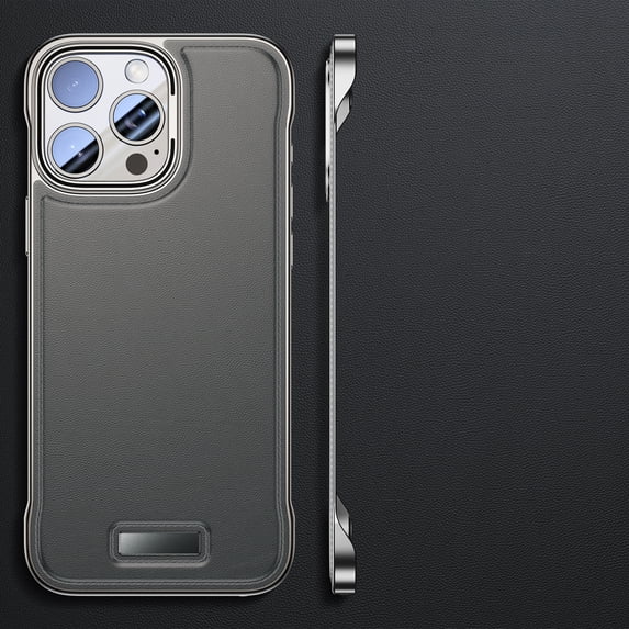 for iPhone 16 Pro Borderless PU Leather Plating PC Case, Classic Ultra Slim Protective Anti-Fall Shockproof Phone Cover for iPhone 16 Pro, Gray