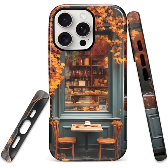 for iPhone 16 Pro Case, 2-Layer Protection with TPU Silicone and Pc Hard Shell, Anti-Drop, Matte and Wear-Resistant - Cozy Fall Coffee Shop