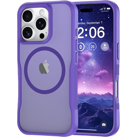 for iPhone 16 Pro Case, Compatible with MagSafe, Translucent Matte Shockproof Anti-Slip Anti-Fingerprint Pocket-Friendly Phone Case Cover - Purple