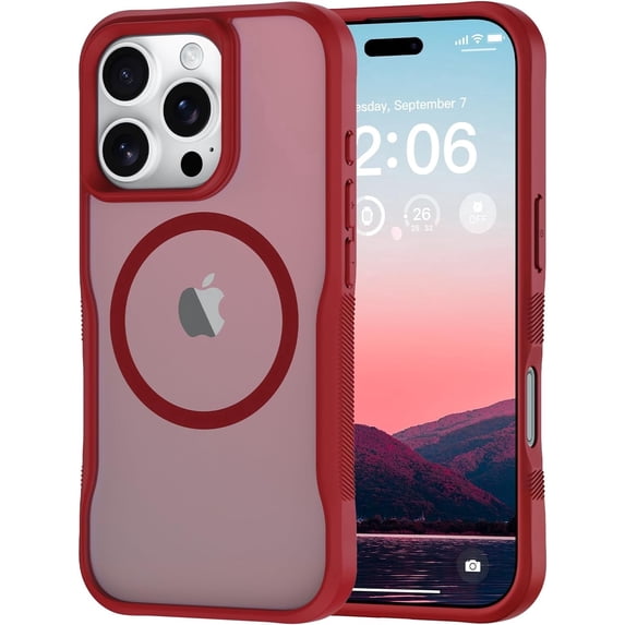 Compatible for iPhone 16 Pro Case, with Magnetic, Translucent Matte Shockproof Anti-Slip Anti-Fingerprint Pocket-Friendly Phone Case Cover - Red